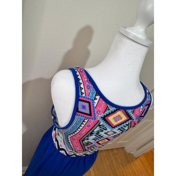 Boho Aztec Print Tank Maxi Dress Blue & Multicolor Sleeveless Scoop Neck Medium - Picture 5 of 5